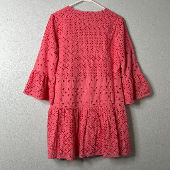 Tyler Boe Isla Eyelet Dress Tea Rose Pink Cotton 3/4 Sleeve Medium - Picture 11 of 11